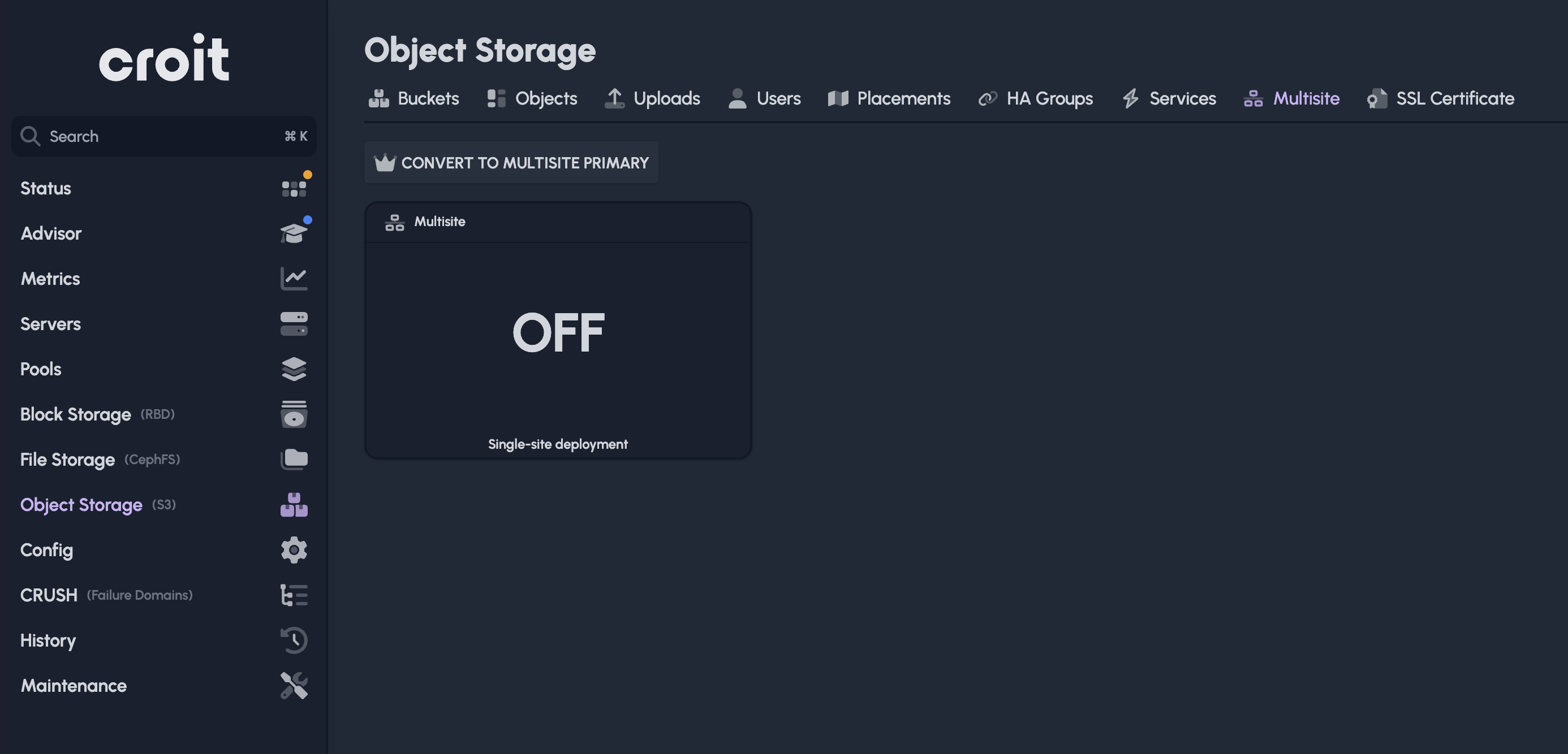 Multisite tab on a single-site cluster