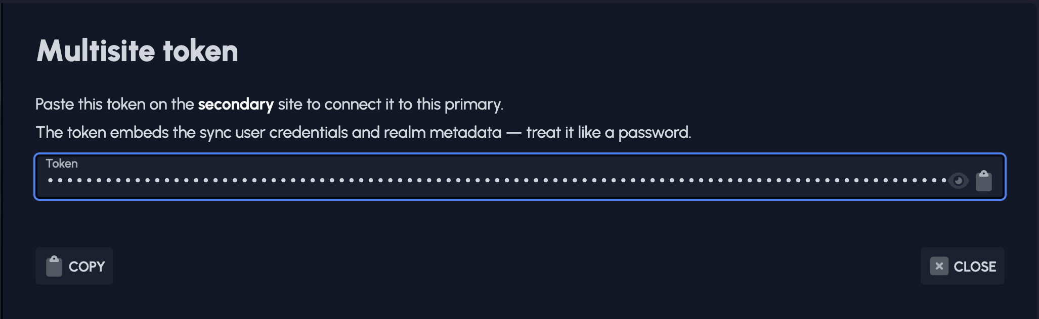 Multisite token modal