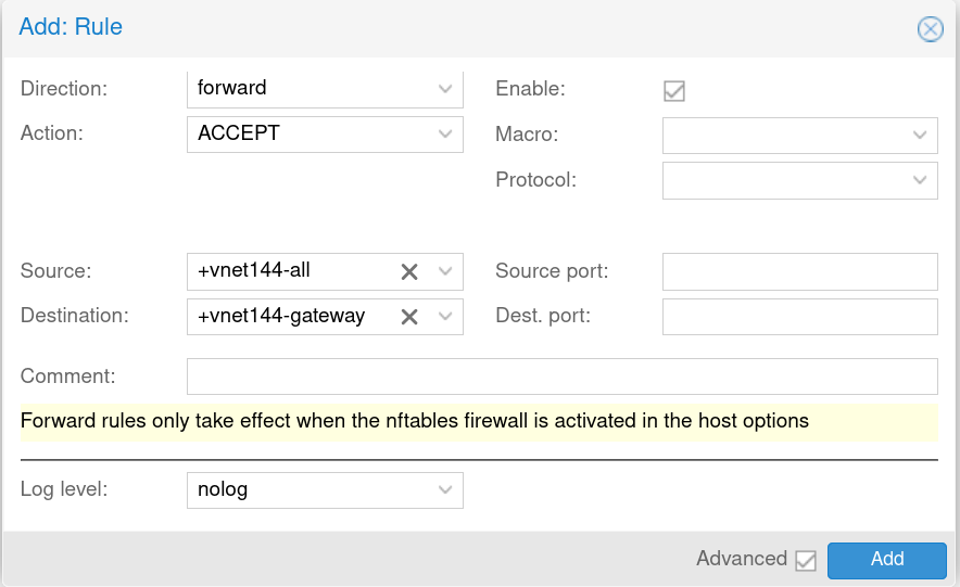 Example: Allow traffic from entire vnet to the gateway