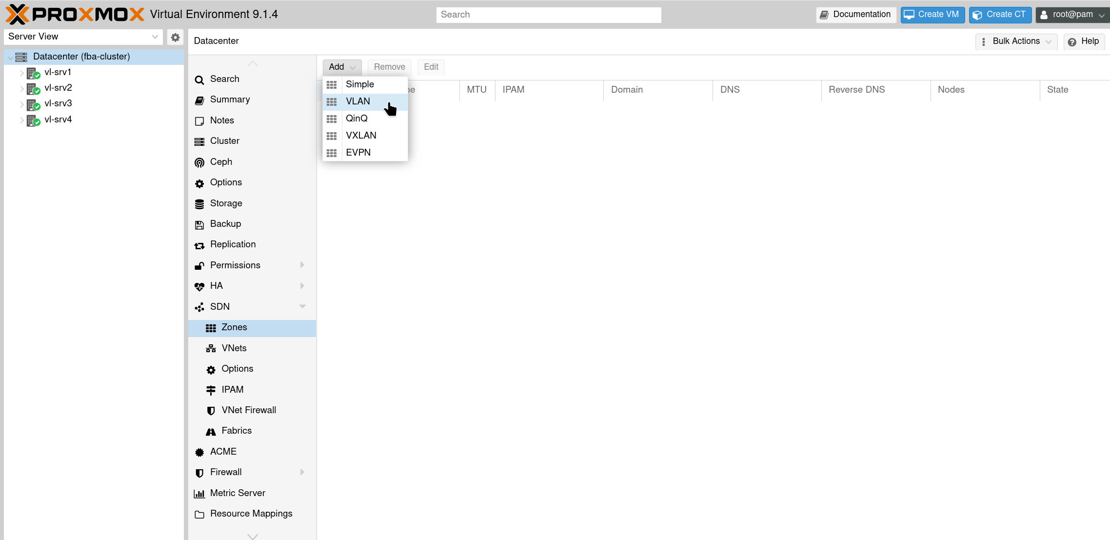 create a VLAN zone